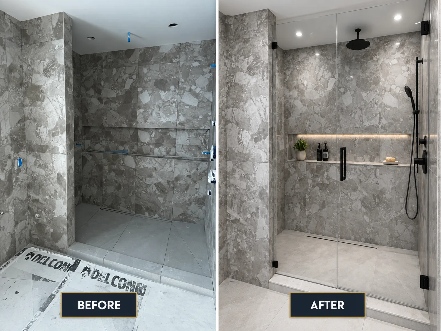 Shower glass installation before and after