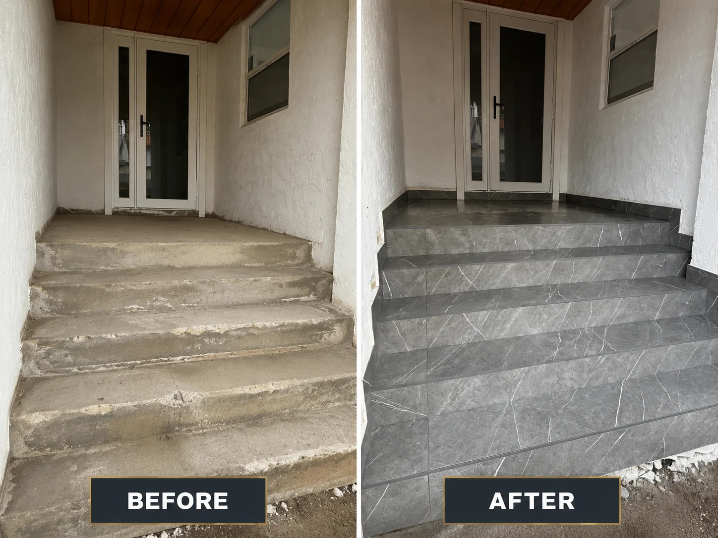 Tile steps before and after