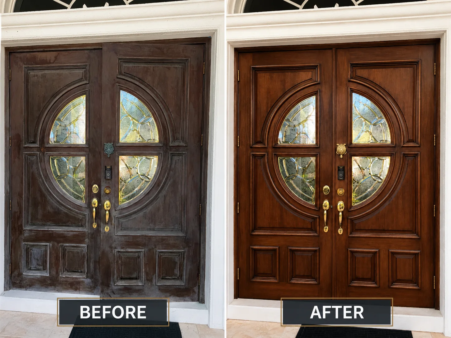 Front door restoration before and after