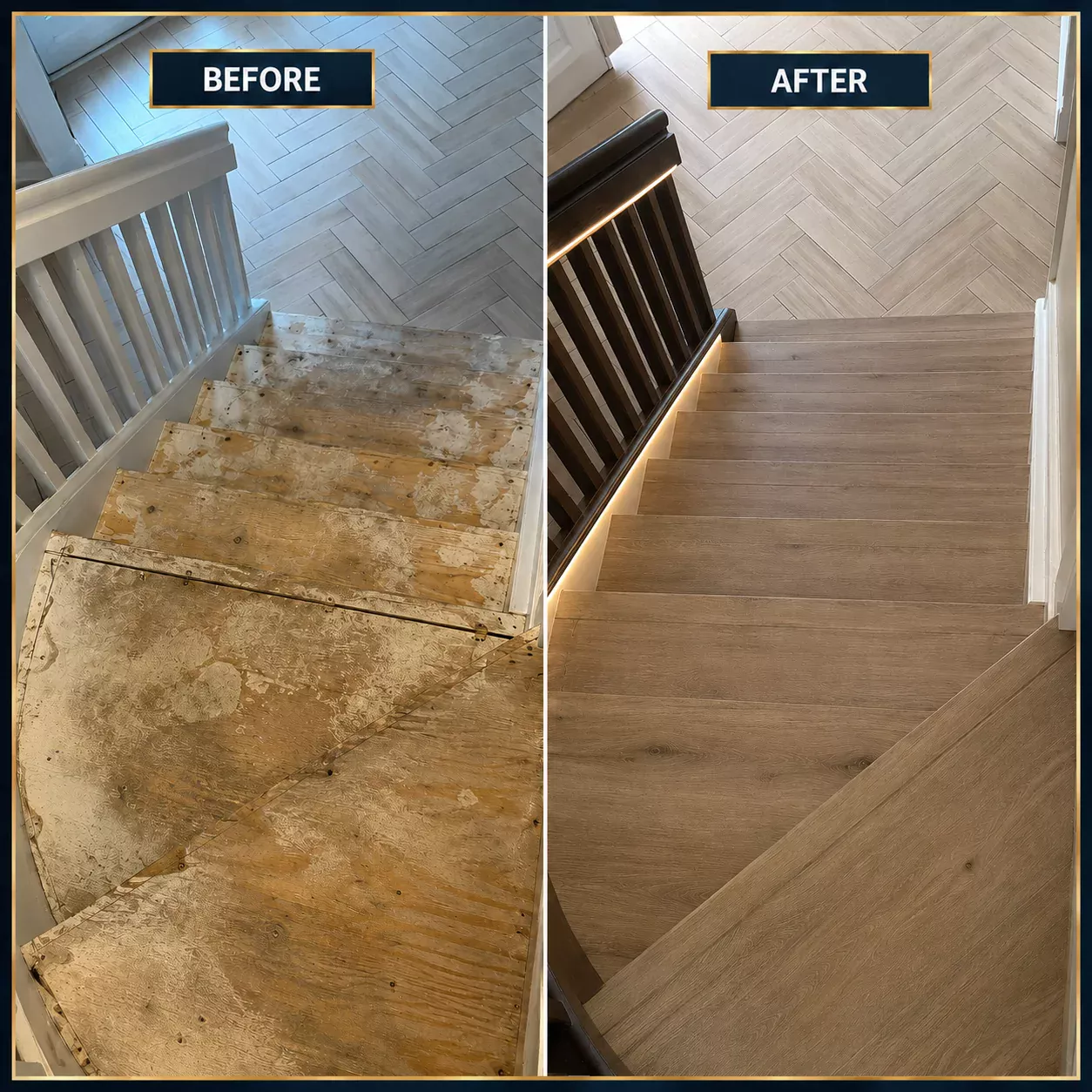 Stair flooring before and after